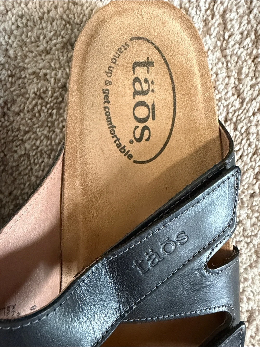 Taos Footwear Black Leather Slide Sandals